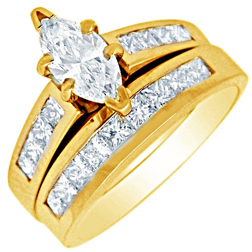Marquise Shape Bridal Set with Princess Cut Channel Set Side Diamonds